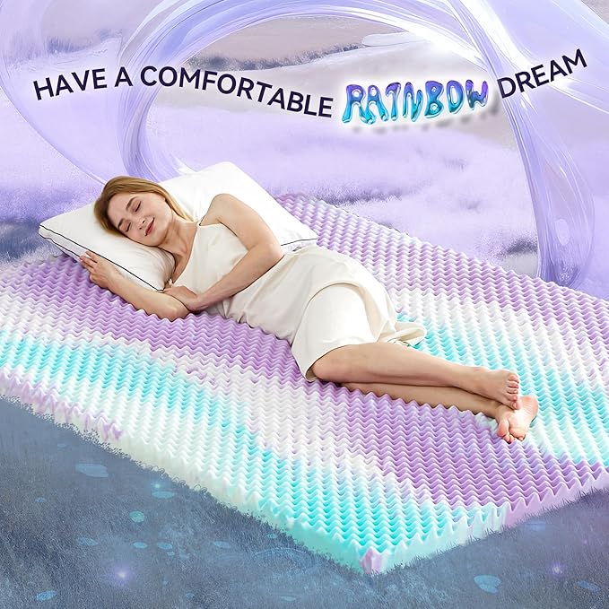 SINWEEK 2 Inch Egg Crate Memory Foam Mattress Topper Twin Size, Soft Mattress Pad for Back Pain Relief, Bed Topper, CertiPUR-US Certified, Colorful