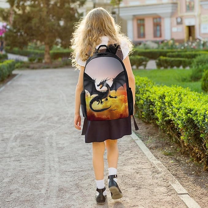 Polyester Daypack Backpack for Climbing Outdoors Running, Big Capacity Multipurpose Anti-Theft Bookbag, Fire Cool Dragon Travel Hiking Camping Rucksack