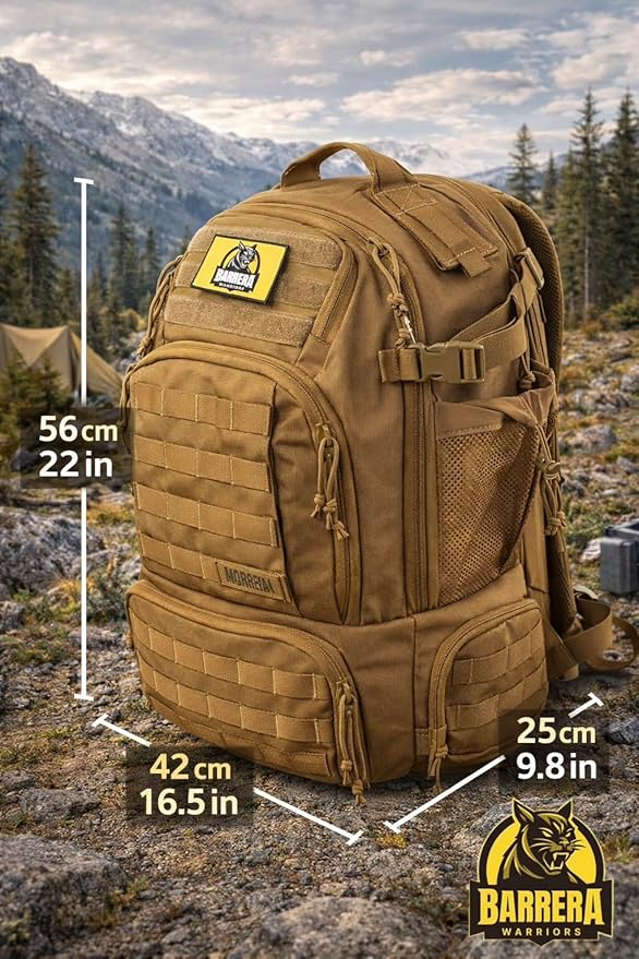 50L Tactical Backpack Military Rucksack - Heavy Duty 1000D Waterproof MOLLE Backpack, Large Capacity 3 Day Assault Bag for Camping, Hiking, Survival, Bug Out Bag (Coyote Brown/ Tan/ Military Tan)