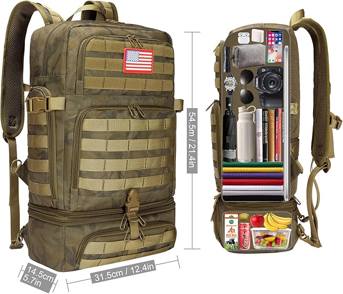 BERTASCHE Lunch Backpack for Men, 15.6 Inch Laptop Backpack for Work College Travel Camping Tactical Molle Daypack, Camo Green