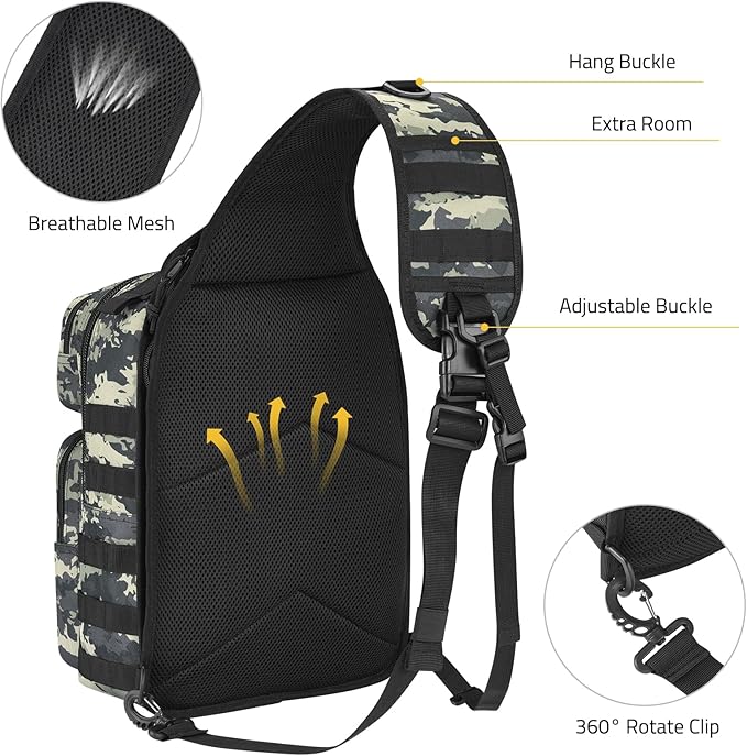 CVLIFE Tactical Sling Bag Backpack for Men Military Shoulder Sling Bag Molle Army Assault Detachable Tactical Bag with Bottle Holder Concealed Carry Daily Day Pack Work Bag for EDC Hiking, Shadowstand