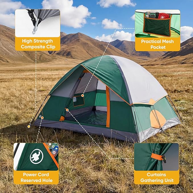NEWBULIG 2-4 Person Camping Tent, Lightweight 5 Min Easy Setup, Waterproof Windproof Dome Tent with Rainfly for Outdoor, Hiking, Backpacking, Beach