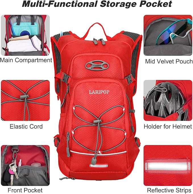 LARIPOP 18L Hydration Backpack with 2L Leak-Proof Water Bladder for Hiking Cycling Running Men Women