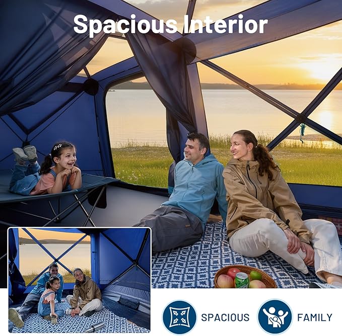 TIMBER RIDGE 4/6/8 Person Instant Pop Up Cabin Tent, Easy 60 Second Setup, Weather Resistant Camping Family Hub Tent with Rain Fly and Carry Bag for Outdoor Camping & Overlanding