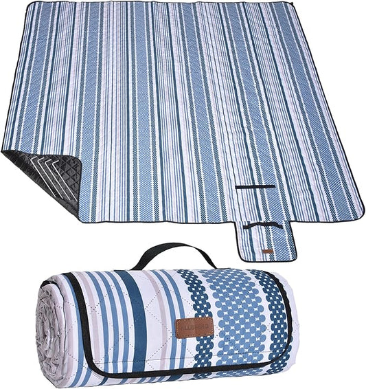 Oversized Waterproof Picnic Mat, Dustproof Washable Outdoor Beach Mat. Suitable for Camping, Outdoor, Beach, Party and Concert (Dark Blue & Light Blue, 80" x 60")