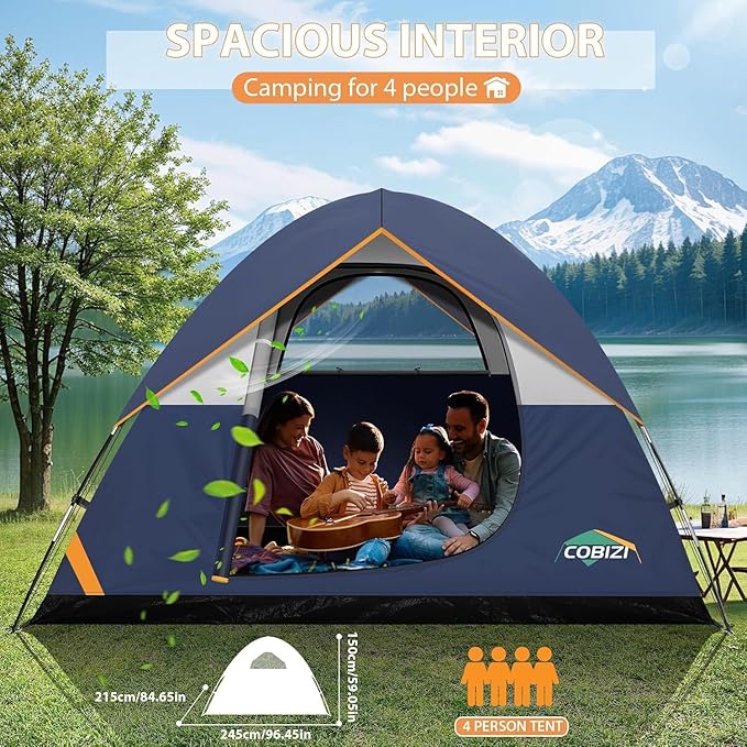 COBIZI Tents for Camping 4/6 Person Camping Tent with Rainfly and Screen, Easy Setup Lightweight Portable Waterproof Outdoor Tent with Carry Bag for Backpacking, Hiking, Family Travel