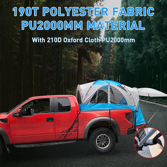 Truck Tent, Pickup Truck Tent with Awning for 5.5-6.7ft, Truck Bed Tent (190+120) x 155 x 165 CM - Waterproof Double Layer 210D Sleeping Tent with Removable Rainfly and Camping Carry Bag