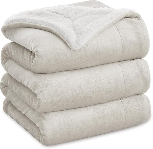 Bedsure GentleSoft Sherpa Fleece Blankets King Size for Bed - Thick and Warm, Soft Fuzzy Plush King Blanket for Winter, Linen, 108x90 Inches