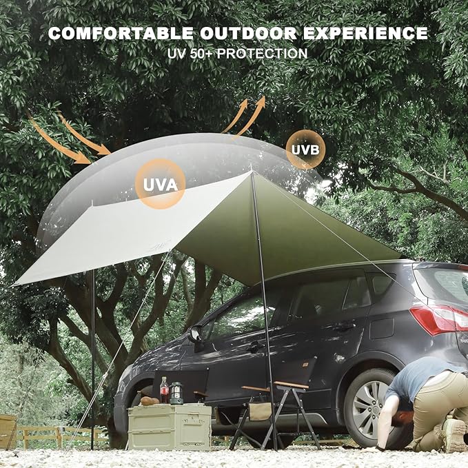 Portable Car Awning for SUV, Vehicle Awning for Camping Van Truck, Needn't Roof Rack Hardwares Waterproof UV50+ 10 x 5.6 ft