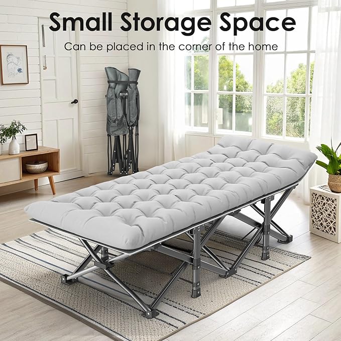 Suteck Camping Cot, 32In XXL Folding Camping Cot Heavy Duty Sleeping Bed for Adults 1200D Double Layer Oxford Cots for Camping W/Pilllow Mattress Carry Bag for Home Office Nap Beach Travel, 900LBS
