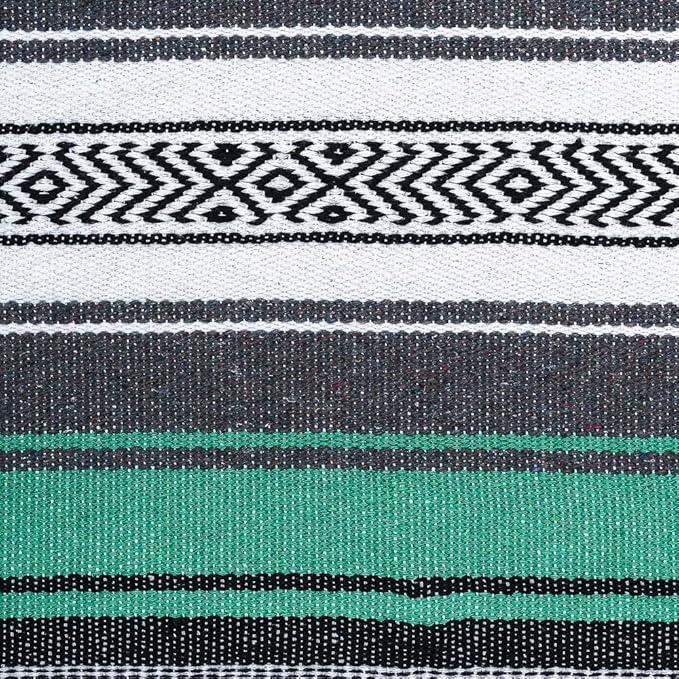 Airooglee 77" L x 46.4" W Large Mexican Blanket - Perfect as Camping Blanket, Yoga Outdoor Beach Serape Picnic Woven Blanket, Boho Home Décor - Green