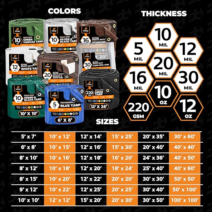 24' x 36' Brown/White Ultra Heavy Duty Tarp - 20 Mil Waterproof 24X36 - Extra Large Outdoor Tarp, UV Protection, Reinforced Corners