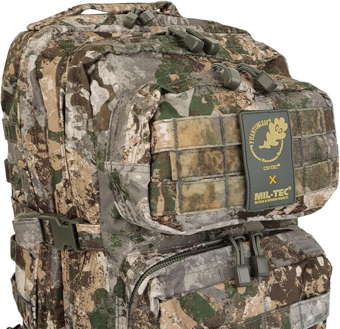 Mil-Tec Unisex Assault Pack - Rugged Durable Lightweight Ergonomic Versatile Tactical Outdoor Camping Hiking Backpack with Adjustable Padded Shoulder Straps & MOLLE Loops, Phantomleaf WASP I Z1B, 36L