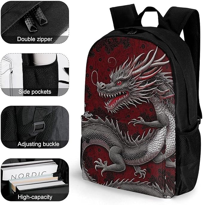 Supdreamc Rucksacks Multipurpose Anti-Theft Big Capacity Bookbag, Chinese Dragon Art Travel Hiking Camping Rucksack With Padded Straps