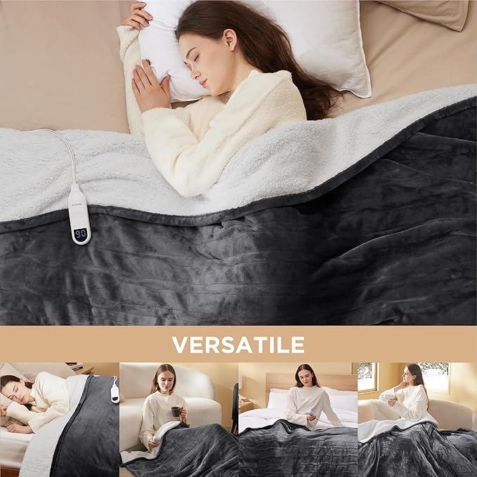 Bedsure Electric Blanket Full Size - Soft Flannel Heated Blanket, Fast Heating with 10 Time Settings & 6 Heat Settings, Warm Gift for Grandma (72x84 inches, Dark Grey)