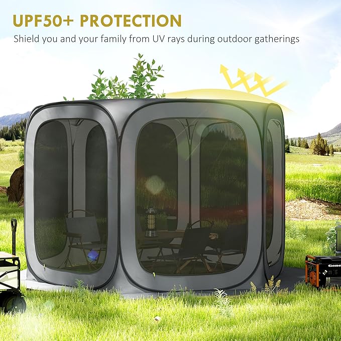 Outsunny 11 x 11ft Pop Up Screen Tent, Portable Camping Gazebo Canopy Screen House with UPF50+ Oxford Cloth and Carry Bag for Patio, Backyard, Deck and Outdoor Activities
