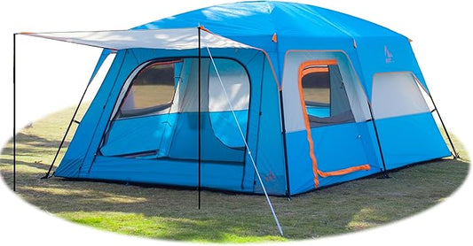 KTT Extra Large Tent 6-10-12-14 Person(Style-B),Family Cabin Tents,2 Rooms,3 Doors and 3 Windows with Mesh,Straight Wall,Waterproof,Double Layer,Big Tent for Outdoor,Picnic,Camping,Family Gathering