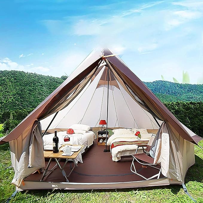 Tent Canvas Tent with Stove Hole Cotton Canvas Tents Yurt Tent for Camping 4-Season Waterproof Tent for Family Camping Outdoor Glamping, Luxury Teepee