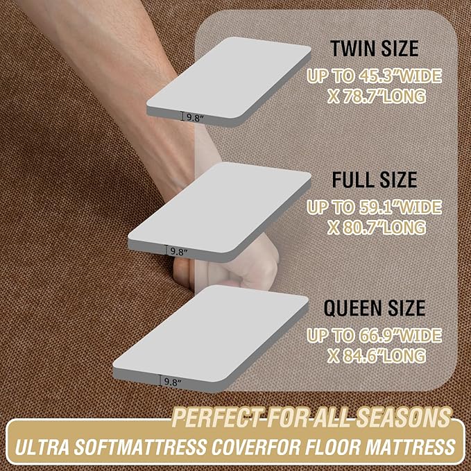 H.VERSAILTEX Full Size Armless Futon Mattress Covers for Traditional Japanese Futon Mattress Soft Mixed-Color Chenille Couch Slipcovers Floor Mats Sofa Protector Zippered Sleeper Sofa Cover,Caramel
