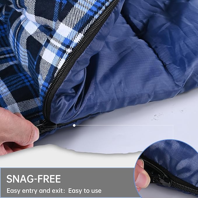 Double Sleeping Bag Cotton Flannel for Camping, Backpacking Or Hiking. Waterproof Queen Size Two Person Sleeping Bags for Adults Or Teens. Lightweight with Compression Sack