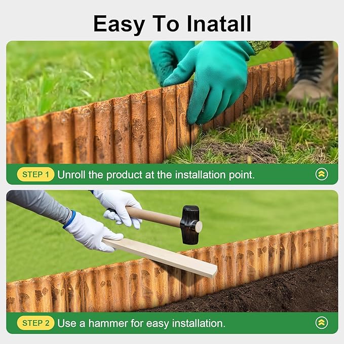 Land Guard Corrugated Garden Edging Border, 6"×25' Landscape Paver Edging, Tall Landscape Edging, Fence for Garden, Flower Bed, Lawn and Landscape Edging (Rusty)