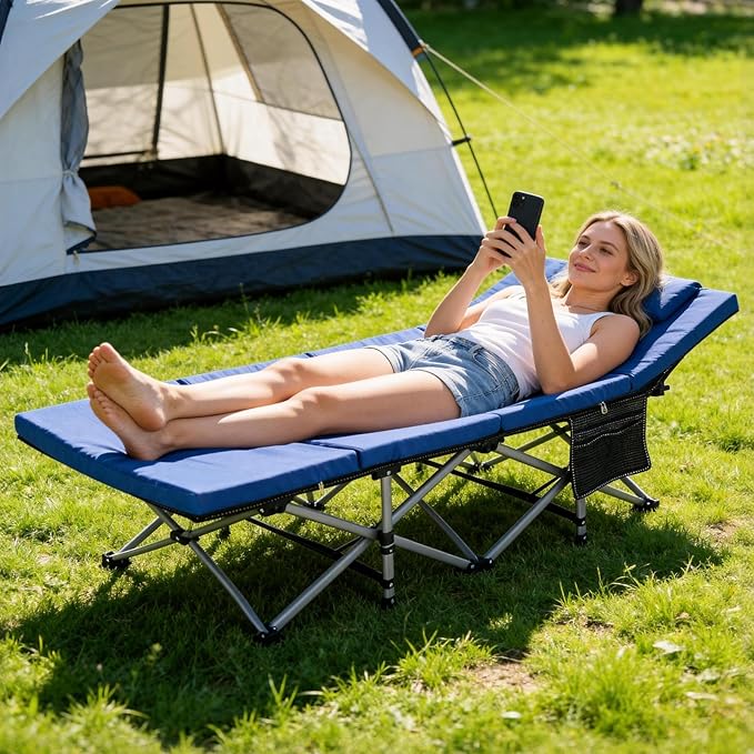 DoCred Oversized Folding Camping Cot with 2” Mattress, Heavy Duty Sleeping Cot for Adults, Portable Adults Outdoor Bed with Carry Bag, Travel Camp Cots