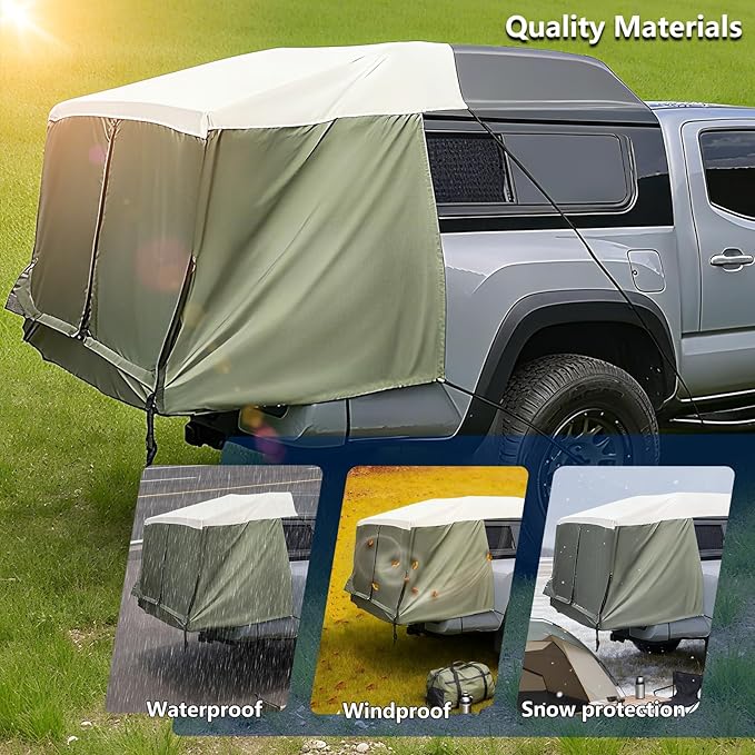 Full-Size Truck Bed Tent,Outdoor 600D Waterproof Truck Tent Compatible with Fits Ford F-150,Chevy Silverado,Toyota Tundra,Tacoma (2005+),Tailgates 58",Designed for Full-Size Trucks with Caps