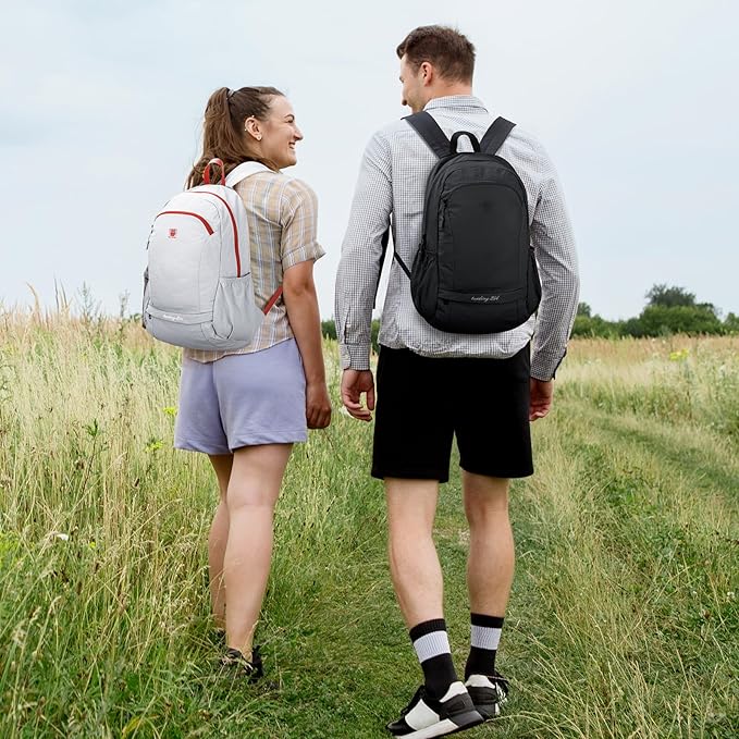 25L Lightweight Hiking Backpack with Chest Strap for Women Men, Foldable Daypack with Waterproof Wet Pocket for Travel, White