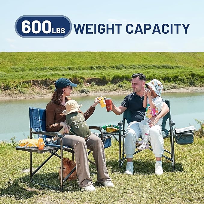 TIMBER RIDGE XXL Oversized Directors Chair 600lbs - Heavy Duty Camping Chair with Cooler Bag & Table, Portable Folding Chair with Wide Seat for Tailgating, Patio, Outdoor - Blue (2 Pack)