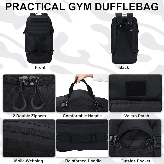 Gym Bag, 3-in-1 Duffel Backpack, Waterproof Travel & Sports Bag for Outdoor, Tactical, Camping & Hunting – Weekend & Overnight Gear
