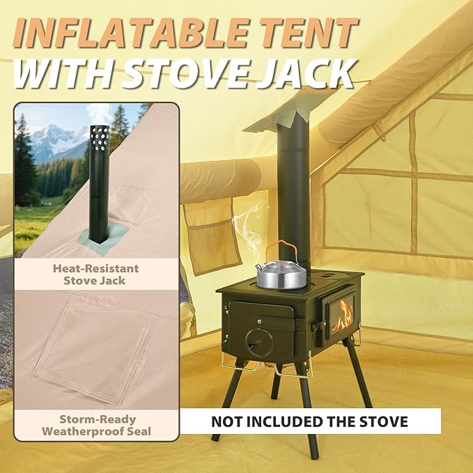GEERTOP Inflatable Tent for Camping, Large Instant Blow Up Waterproof Glamping Tent House with Stove Jack for Family 4 Person Adult