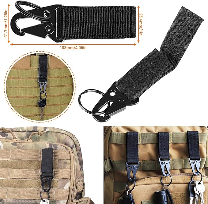 Molle Backpack Attachments Kit of 28 Accessories, D-Ring Grimloc Locking Gear Clip Web Dominator Elastic Strings Strap