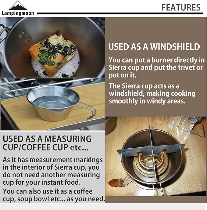 CAMPINGMOON 1pc Stainless Steel Camping Sierra Cup 310ml with 1pc Colander S-220/S-213