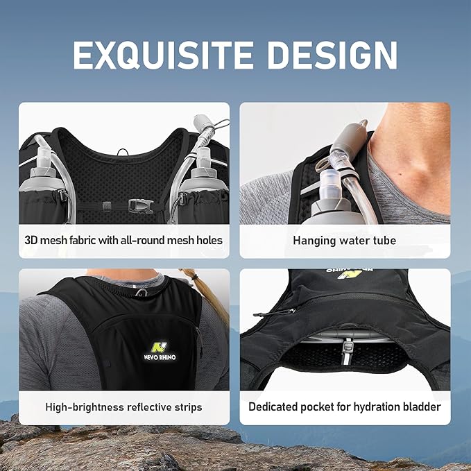 N NEVO RHINO Small Running Vest for Women Men, Lightweight Hydration Vest with Water Bladder 1.5 Liter, Hydration Backpack for Trial Hiking Cycling Jogging