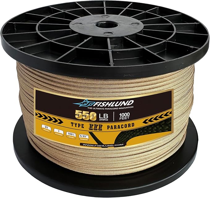 Paracord 550 lb, 7 Strand Paracord Rope 1000ft 4mm, Nylon Parachute Cord for Camping, Desert Tan
