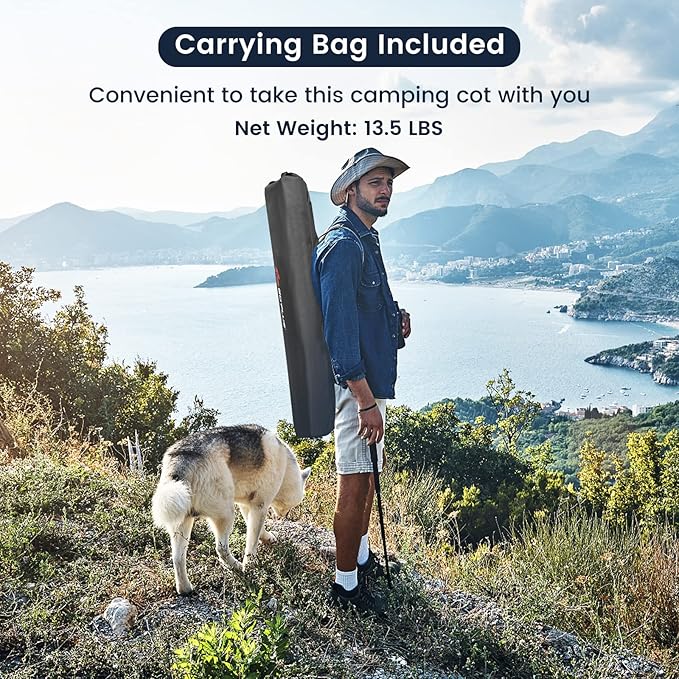 Goplus Folding Camping Cot with Carrying Bag, Portable Lightweight Outdoor Sleeping Bed for Adults Kids, 300LBS Weight Capacity, Heavy-Duty Camping Bed for Traveling
