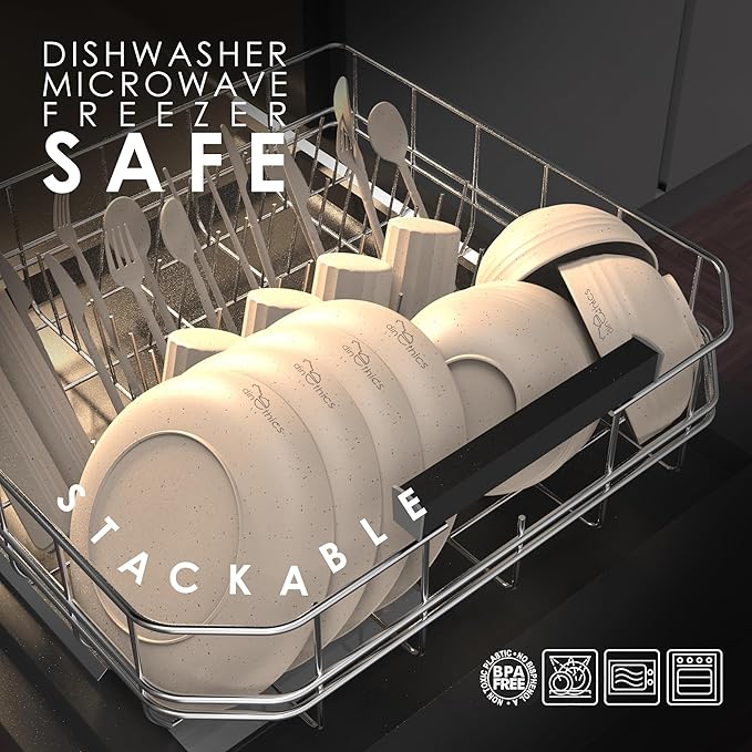 Wheat Straw Dinnerware Sets for 4 - Alternate To Plastic Dinnerware Set - Dishwasher Safe Microwave Plates - Lightweight Wheatstraw Dishes - Unbreakable Camping Plates & RV Dishes