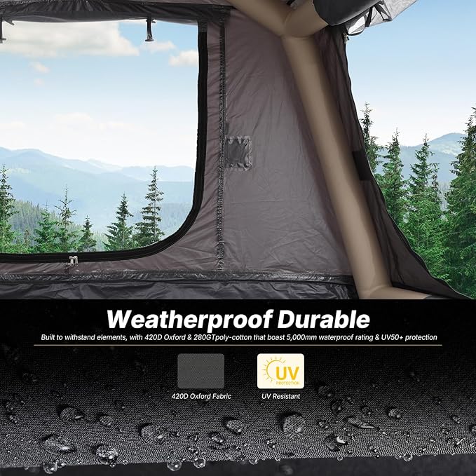 CDEN Inflatable Rooftop Tent, SUV Truck Bed Tent, 2-3 Person Pop-Up Car Roof Top Tent, Overland Tents, with Air Mattress, Ladder, Rainfly, Pump, for Camping, Outdoor, Travel