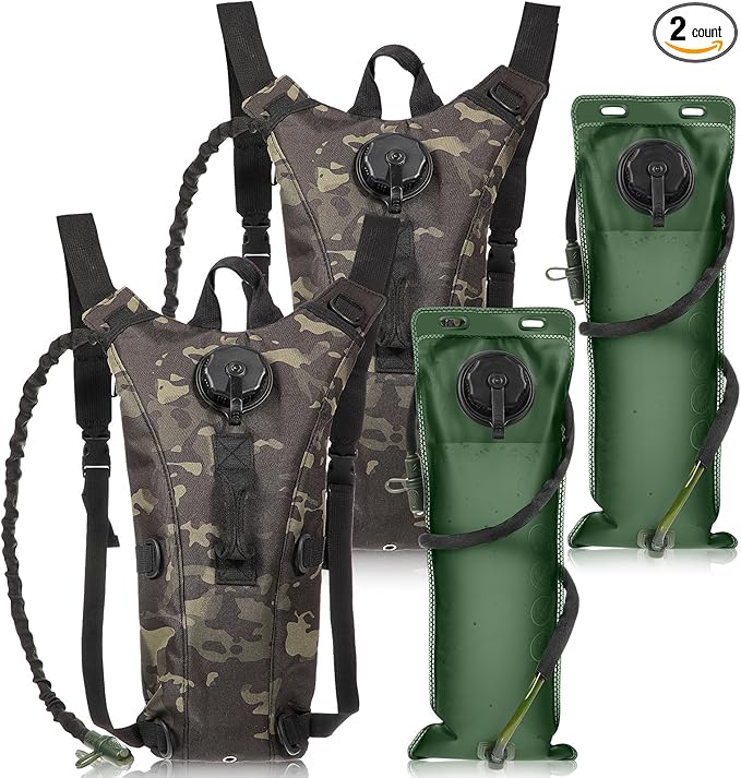 Sanwuta 2 Pcs Hydration Backpack with 3 Liter Water Bladder Tactical Lightweight 17.72 x 7.87 Inch Hydration Pack Backpack Water Backpack Hydration Bag Water Bag for Hiking Running