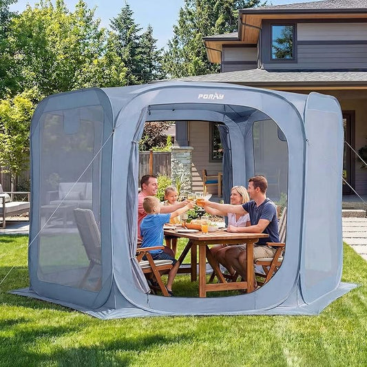 Porayhut Pop up Screen House Tent Sun Shelter with Breathable Mesh Doors,Portable Camping Tent with Detachable Waterproof Floor,10x10FT Screen Canopy Outdoor for Family Friends Party