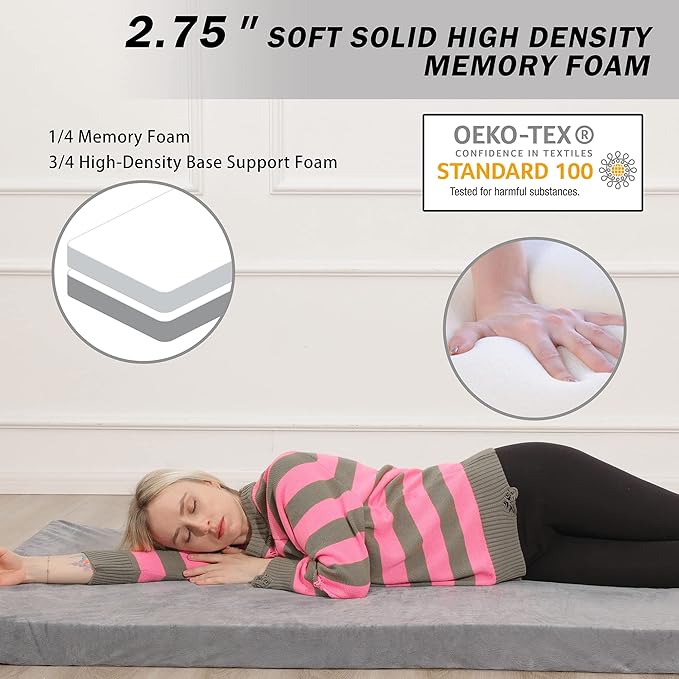 Betterhood Memory Foam Camping Mattress | Potable Backpacking Sleeping Pad W/Waterproof Cover & Carry Bag | Roll Up Cot Mattress for Floor, Travel,Camping | Kids, Single or Twin
