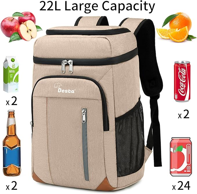 Desta™ 22L | Lightweight Insulated Backpack Cooler | Easy to Carry | Adjustable Shoulder Straps | Large Capacity | Hiking Backpack Men | Lunch Pack | Picnic | Made from 5mm Eco-Friendly EPE Foam