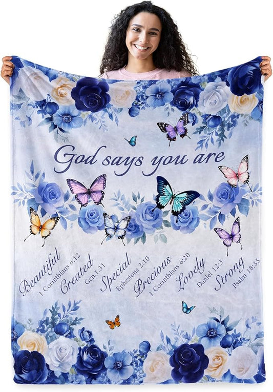 Christian Gifts for Women, Religious Inspirational Spiritual Gifts Blanket, Butterfly Floral Prayer Throw Blanket for Couch Bed 60"x50"