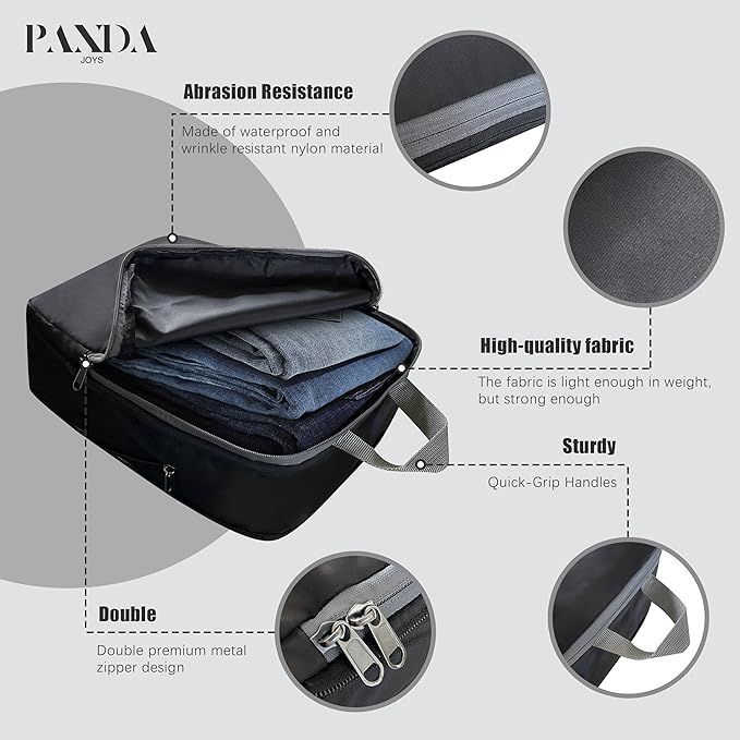 4 Set Compression Packing Cubes Travel - Travel Accessories Expandable Packing Organizers for Carry On - Essentials Luggage Bags - Black