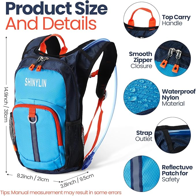 2 Pcs Kids Hydration Backpack with 1.5L Water Bladder Lightweight Kids Hiking Backpack Water Rucksack for Boys Girls Climbing Running
