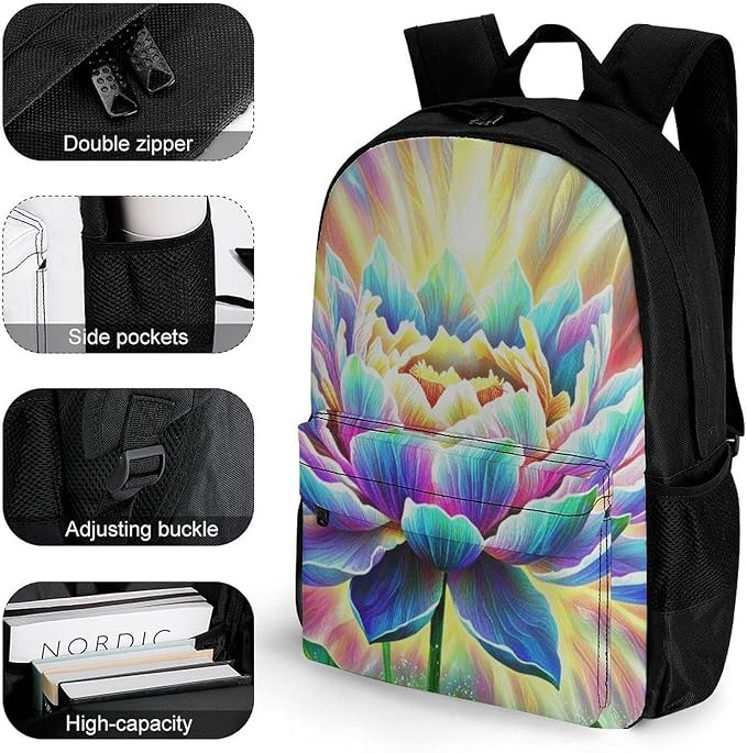 Supdreamc Men Women Lightweight Healing Poppy Flower Casual Daypack Large Capacity Bookbag With Adjustable Shoulder Straps for Gym Business Bicycle