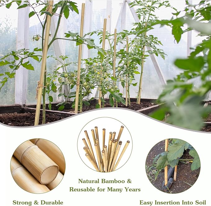 Plant Stakes 16inch, 20Pcs Natural Bamboo Sticks Garden Stakes, HAINANSTRY Plant Support Stakes for Indoor & Outdoor Plants, Orchid Tomato Vegetable Stakes for Garden