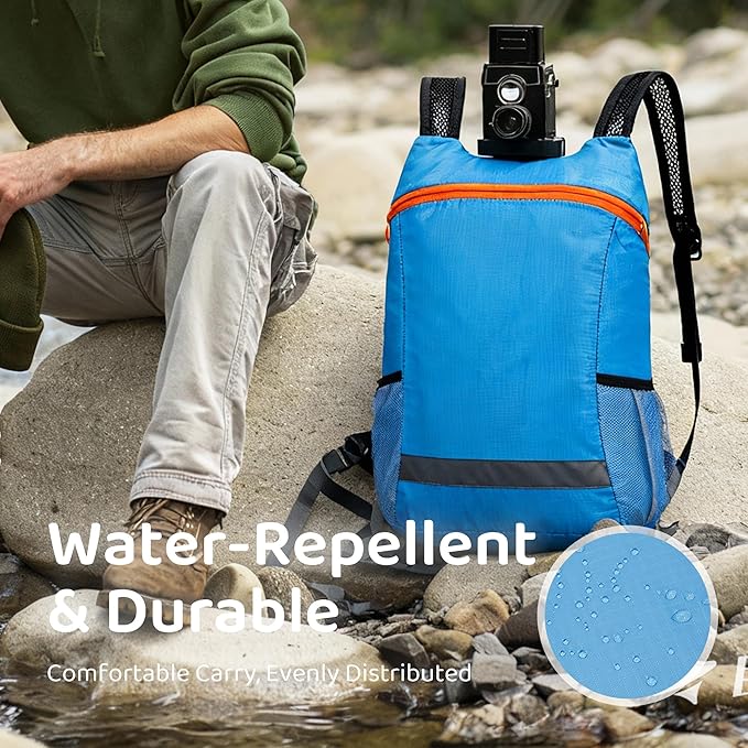 Lightweight and Thin Foldable Backpack, Climbing Bag, Hiking Daypack,20L Waterproof Travel Packable Rucksack (Black)