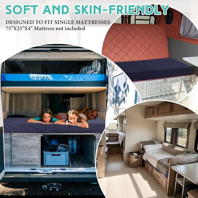 Breling Fitted Sheet (Sheet Only) Compatible with Milliard Trifold Mattress Folding Mattress Fitted Microfiber Bedclothes for Camp Bunk Rvs Bed(Navy Blue,2 Pcs,Twin,4'')