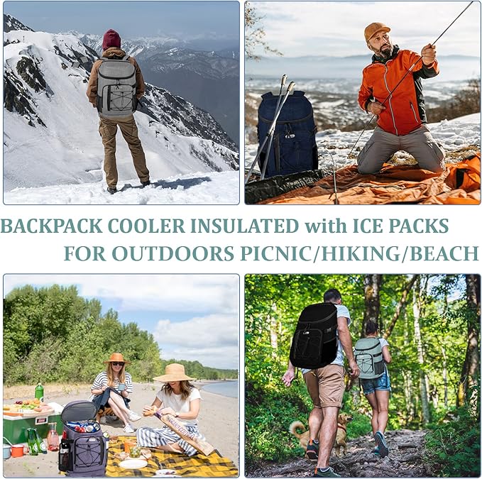 Backpack Coolers Insulated Leak Proof 30 Cans, Soft Sided Insulated Cooler Bags Ice Chest Backpack for Beach Travel Camping, with Reusable Ice Packs